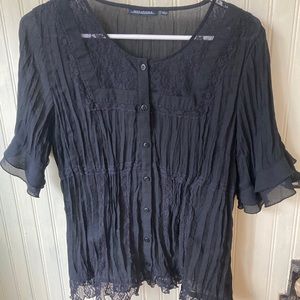 Black Lace Button Up